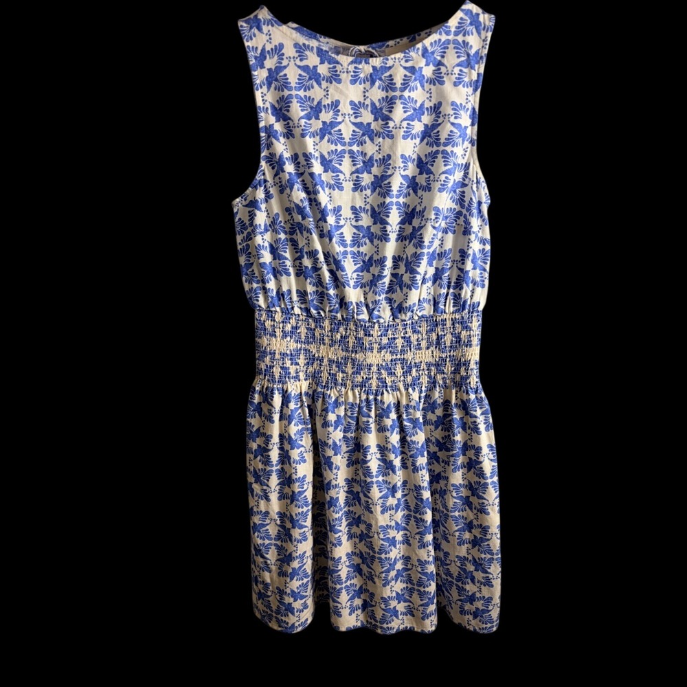 Universal Thread Women Dress Blue XS Smocked Waist Bird Print Sleeveless Mini